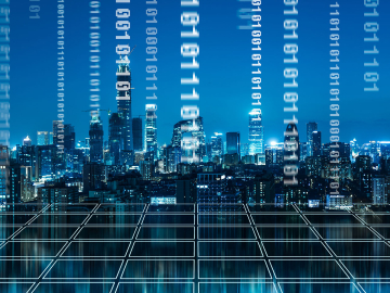 Beijing skyline with digital element 