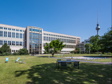 Back of ESMT building with TV tower