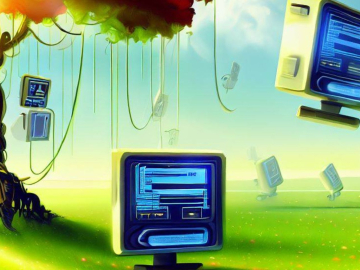 AI generated image of technology growing from earth and trees