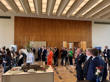 audience in the foyer