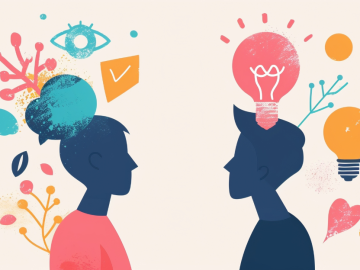 Two people discuss their ideas