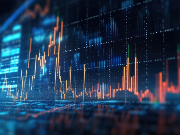 Graph chart showing analytics on blue background