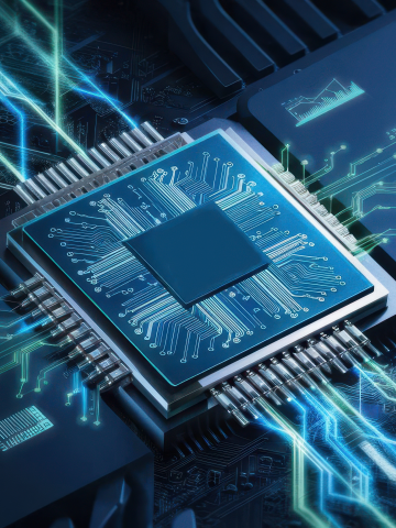 The heartbeat of modern technology. This close-up of a powerful processor with glowing circuit paths symbolizes the core of digital intelligence, where hardware meets the speed of light to power the innovations of tomorrow.