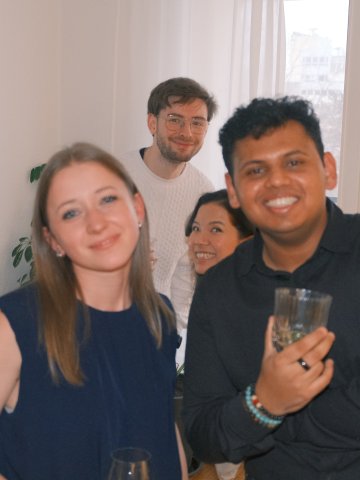 ESMT Berlin Master's student Alexander Berner and friends at a class party