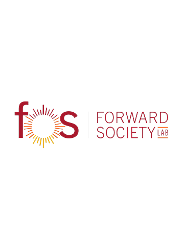 Forward Society Lab (FOS) logo with the letters “FOS” in blue, the “O” stylized as a red and orange sunburst.