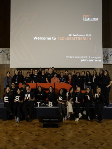 ESMT Master in Global Management student Elise Most and classmates at the TEDxESMT Berlin event they helped organize