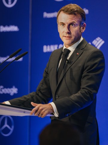 French President Emmanuel Macron at the Berlin Global Dialogue 2025 presented by ESMT