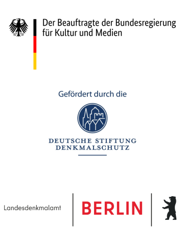 Logos of the project’s funding partners: the Federal Government Commissioner for Culture and the Media, Deutsche Stiftung Denkmalschutz (German Foundation for Monument Protection), and the Berlin State Office for Monument Protection.