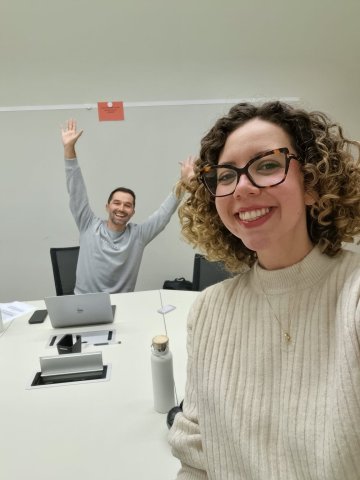 ESMT Berlin Full-time MBA student Beatriz Sgobi and working on a group project