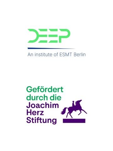 DEEP Institute for Deep Tech Innovation logo alongside the Joachim Herz Foundation logo, indicating funding support for the DEEP Pioneers program.