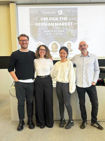 ESMT Berlin Full-time MBA student Beatriz Sgobi and peers at a student-led career panel