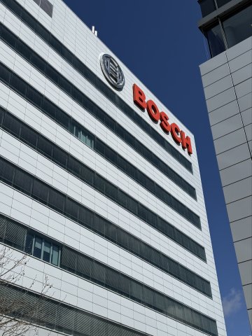 Top corner of the Bosch HQ building on a sunny day 