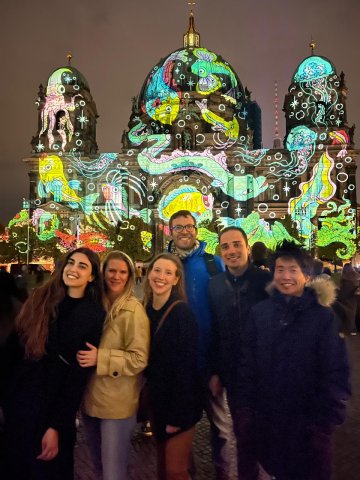 ESMT Berlin Part-time MBA student Sophie Khalil and her cohort attending the Berlin festival of lights together