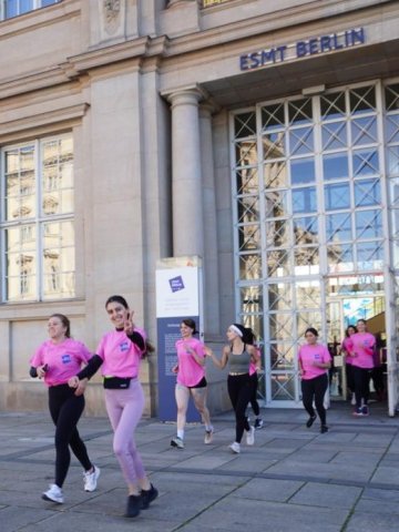 A group of ESMT Women in Leadership club members leaving campus for a charity fun run