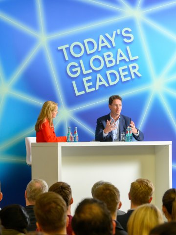 Ola Källenius, CEO of Mercedes-Benz, on stage at ESMT Berlin during the Today's Global Leader event