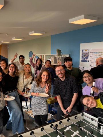 ESMT Berlin Full-time MBA students having a birthday party in the student lounge
