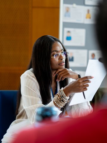 ESMT Berlin Global Online MBA student Joan Mwaniki in a lecture on campus during Berlin Experience Week