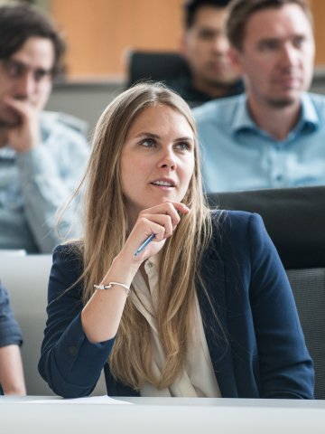 ESMT Berlin Full-time MBA alum Marie Masson in class in 2018