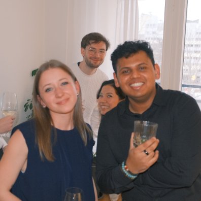 ESMT Berlin Master's student Alexander Berner and friends at a class party
