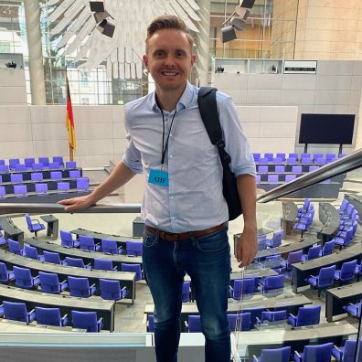 ESMT Berlin Global Online MBA student Jarek Kulik visiting the Bundestag during the on-campus week