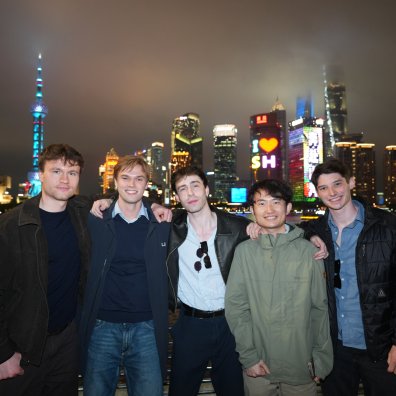 The team of master's students celebrating in Shanghai after winning the Global Corporate Consulting Project 2026 at ZIBS