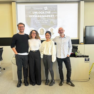 ESMT Berlin Full-time MBA student Beatriz Sgobi and peers at a student-led career panel