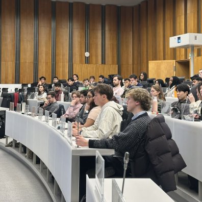 ESMT students in a classroom attending a Venture Club meeting