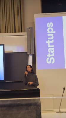An ESMT student giving a speech at a Venture Club meeting on campus