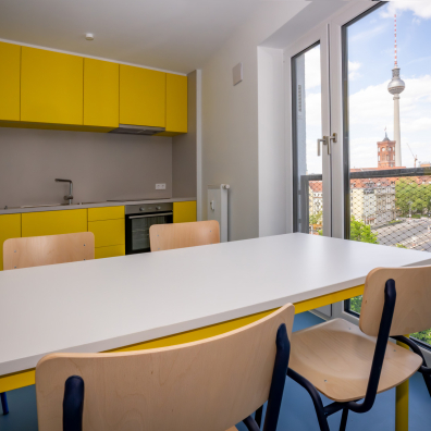Shared kitchen with view in ESMT's student accommodation