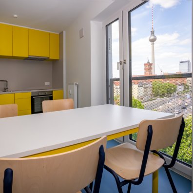 Shared kitchen with view in ESMT's student accommodation