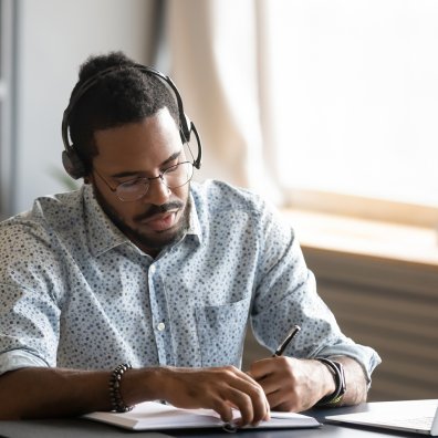man working from home online