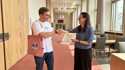 Christoph Beicker, MAAI student with Anna Frankowska, head of international office at ESMT. Chritoph is ESMT's nomination for the DAAD #OneInAMillion Erasmus+ program campagin.