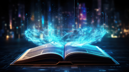 Open book with stardust coming out of it