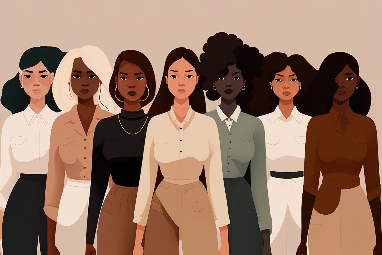 illustration of a group of seven women of color entrepreneurs facing the viewer