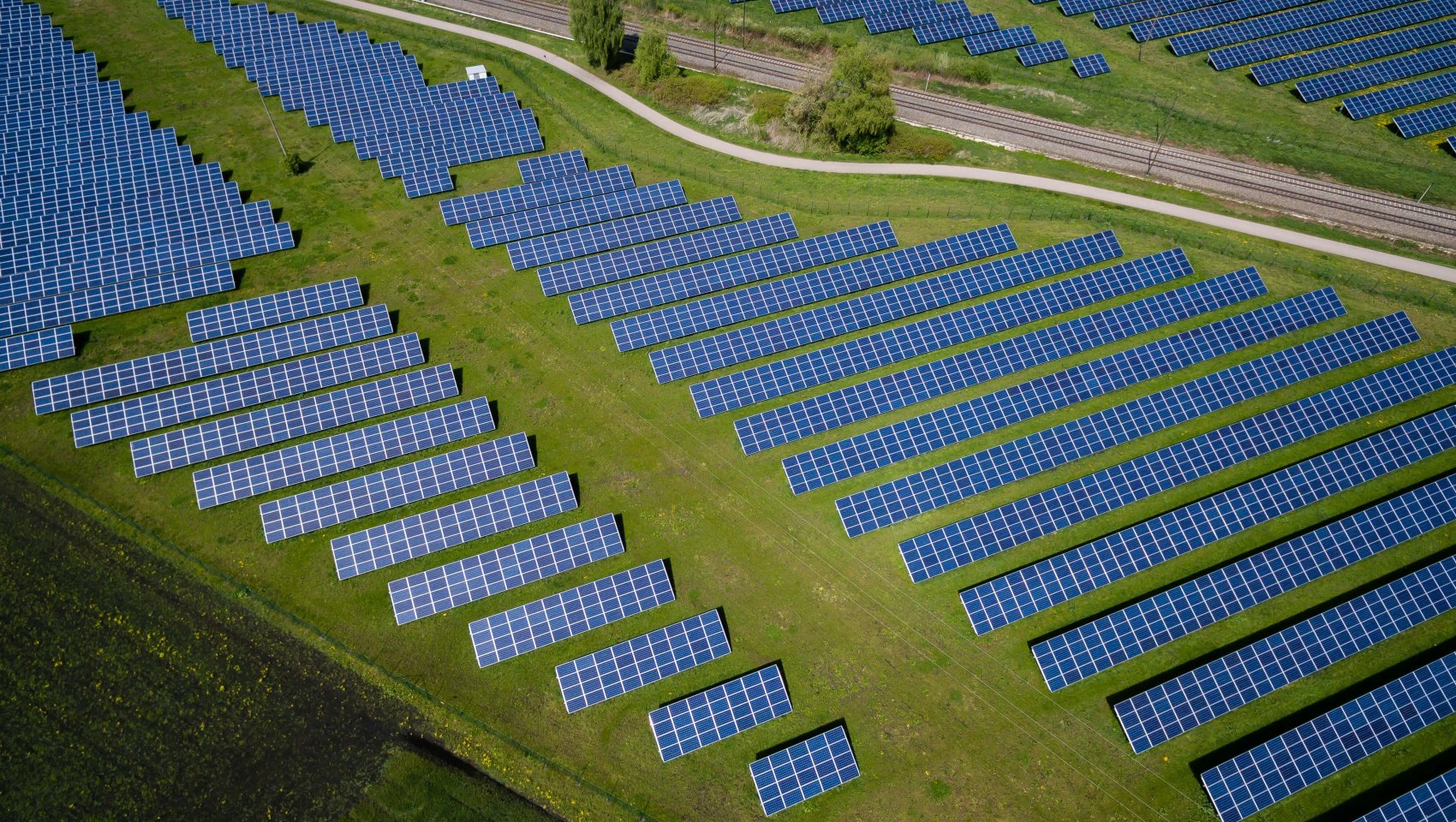 aerial view of solar panels field in Offingen, Germany