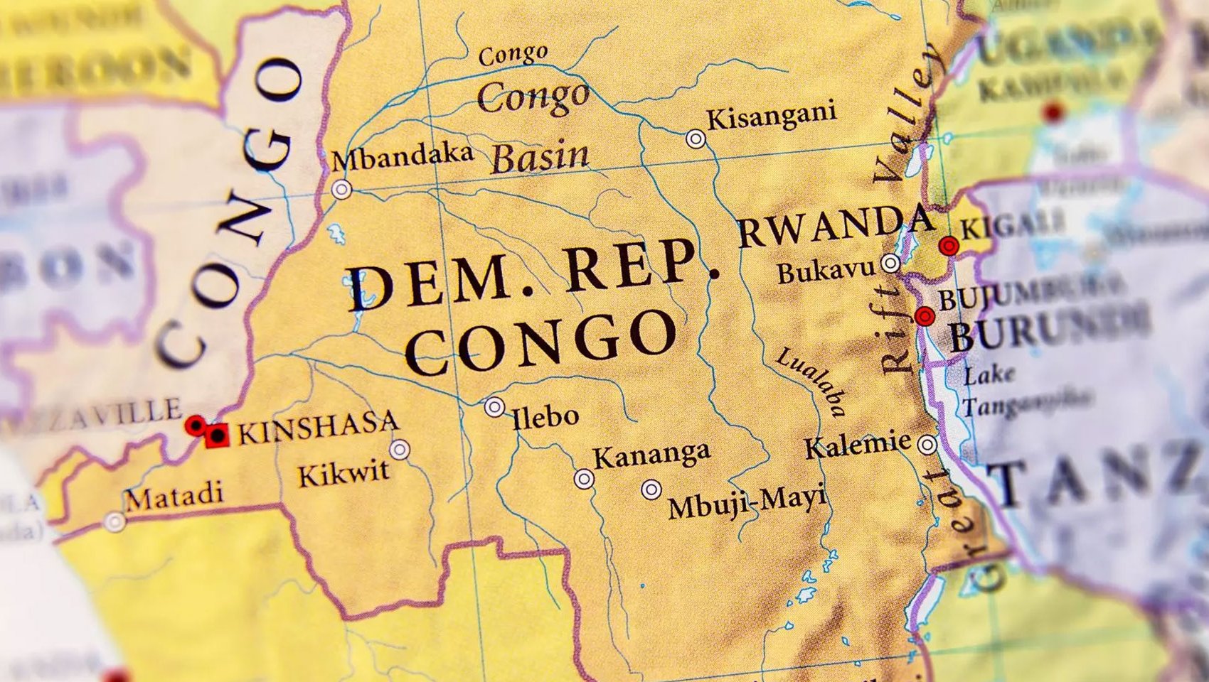 Geographic map of Democratic Republic Congo